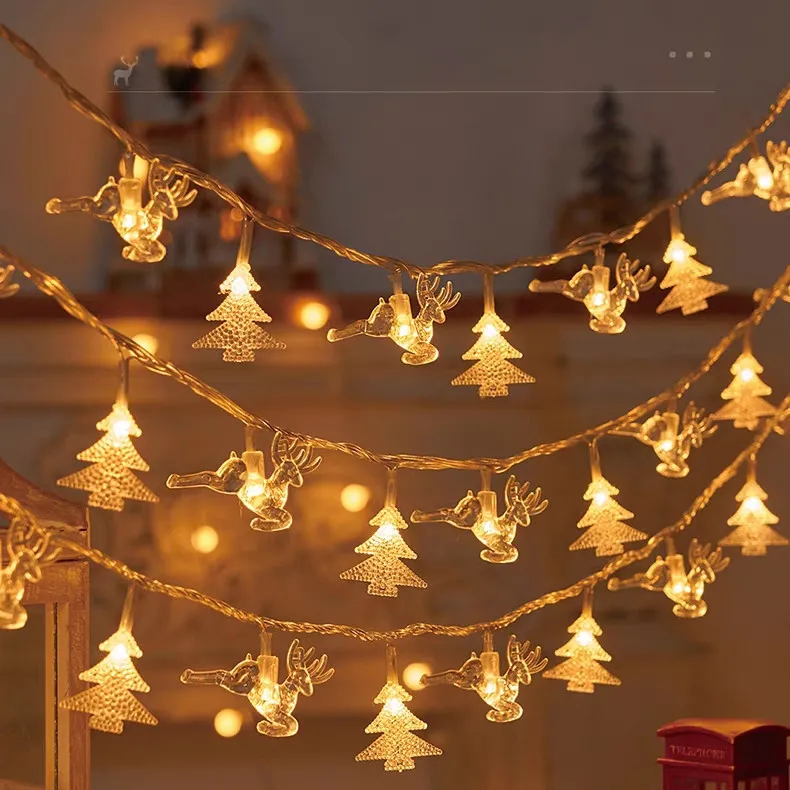 LED Snowflake Elk Christmas Tree Outdoor Indoor String Lights Battery Operated Fairy Lights for Tree Bedroom Patio Garden Decor
