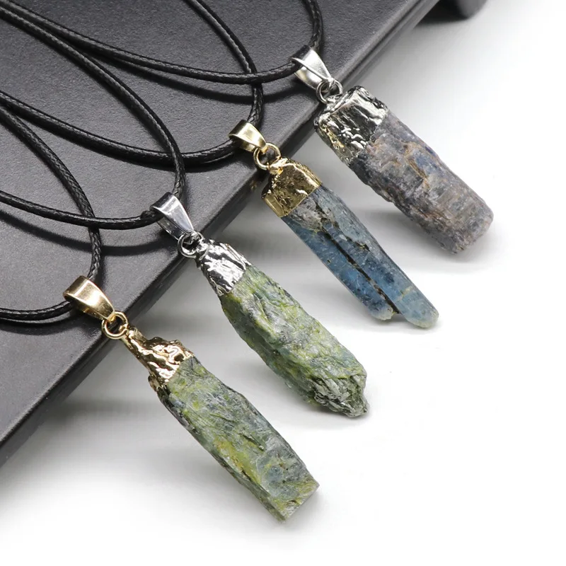 

Pendant Rough Quartz Blue Raw Stone Crystal Healing Rock Green Natural Gemstone Necklace Pendulum