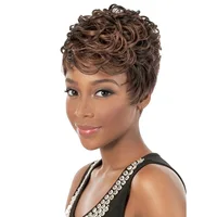 

Women Fashion Short Deep Curly Human Hair Wig Light Brown Afro Kinky Wig