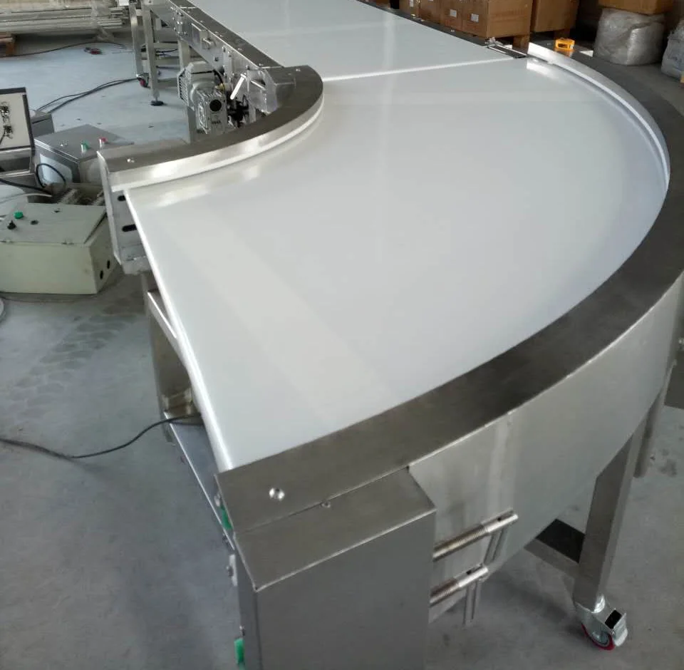 
45 90 180 Degree L U DIY Customized Food Grade Curve Modular Chain PVC PU Roller Belt Conveyor Production Line 