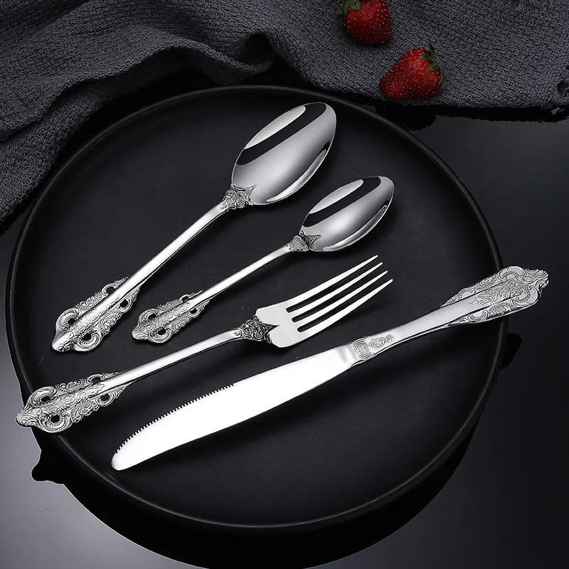 

Elegant Royal 5 star hotel Mirror Polishing Metal Gold Plated Wedding knife spoon fork Silverware Set, Silver