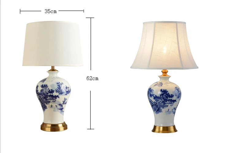 Factory supply Modern blue and white porcelain ceramics body fabric shade table lamp for Home use