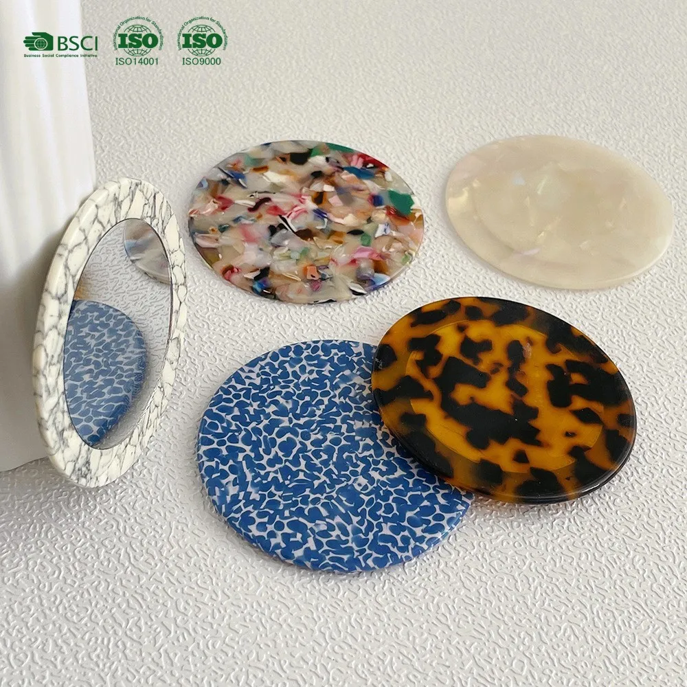 

BSCI Factory YJL Retro Custom Design Acetate Mirror Fashion Acetate Pocket Mirror Lady Girls Cellulose Acetate Mirrors
