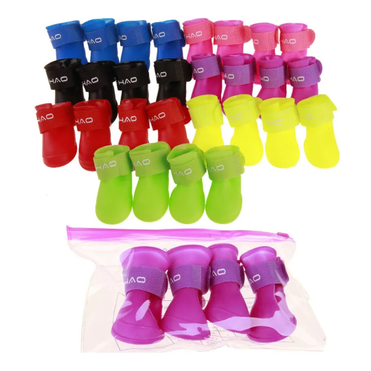 

Waterproof anti-slip dog and rain boots outdoor non slip silicone pet dog rain shoes, Blue,plum,black,green,yellow