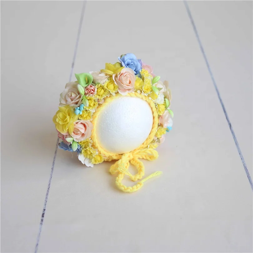 

Yellow Vintage Sunflower Baby Bonnet for Photo Shoot New born Photography Props baby Shower Hat Infant Cap Girls Birthday Gift