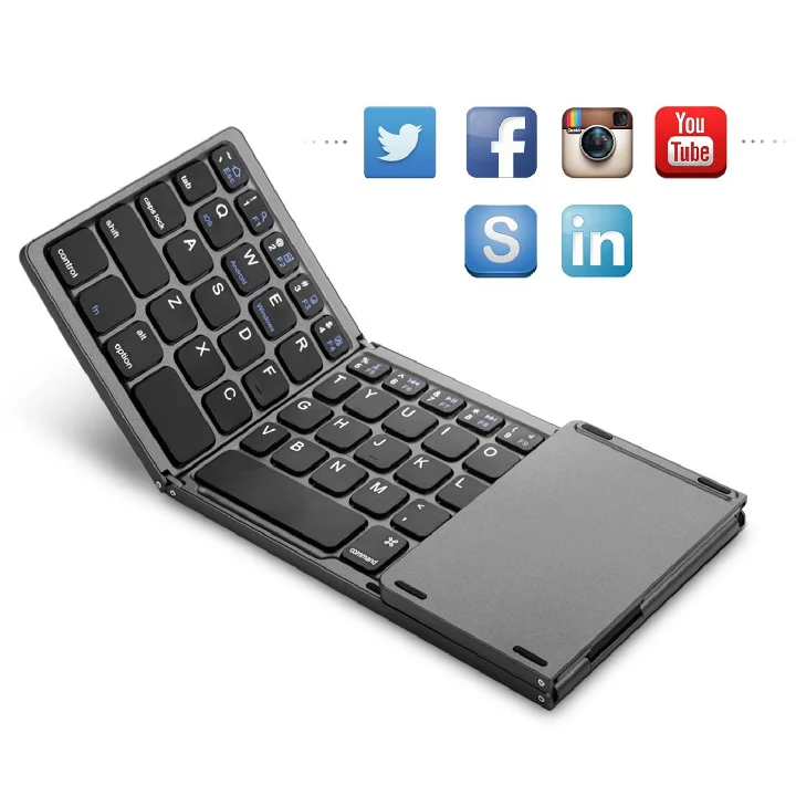 

Mini folding BT 3.0 keyboard with Touchpad Foldable Wireless Keypad for Windows,Android,ios Tablet ipad Phone, Siliver/grey