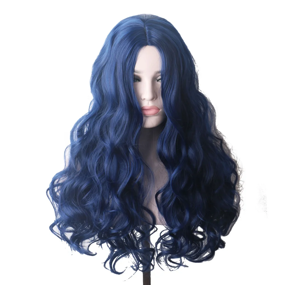 

Long Wavy Blue Synthetic Wig Heat Resistant Fiber Party Colored Cosplay Hair Wigs For Women