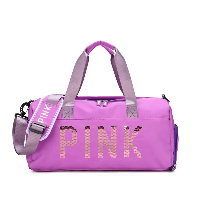 

Pink Fitness Bag New Sequin Long and Short Outdoor Travel Bag Handheld Large Capacity Nylon Shoe Bag, Customizable