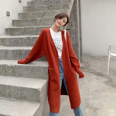 

fall wool blend knitted cardigan women solid color plus size sweater