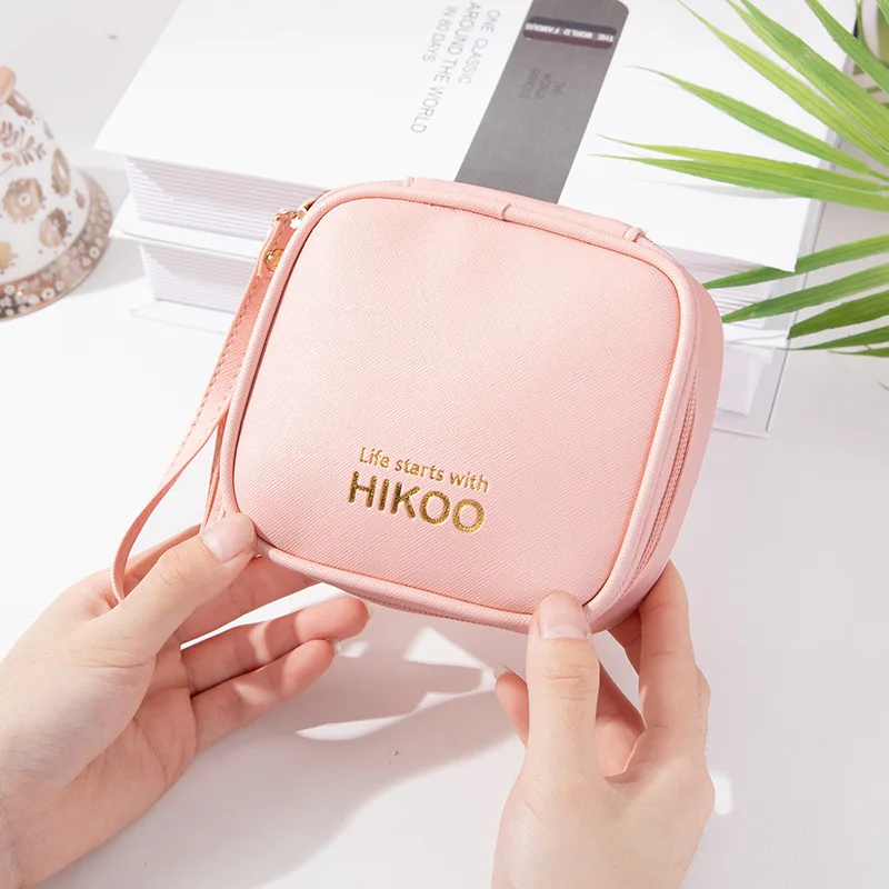

Minimalism Macaron Color Waterproof Pu Leather Lipstick Key Small Handbag Ladies Travel Portable Cotton Wool Storage Bag
