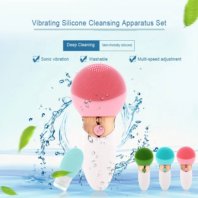 

Double Side Amazon No Label Best Seller 2 in 1 Customized Elertic Ultrasonic Silicone Sonic Vibrating Facial Cleanser Brush, Blue / pink/ green