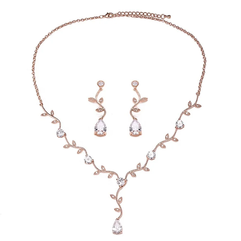 

Flower Leaf Design Jewelry Set Classic Style Necklace Earring Set Women Evening Party Dress Jewelry Set Gift