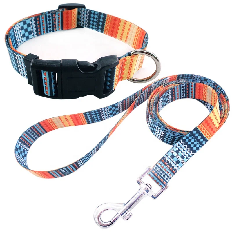 

Hot Selling Designer Pet Dog Collars Leashes Printed Nylon Dog Leash And Collar Set