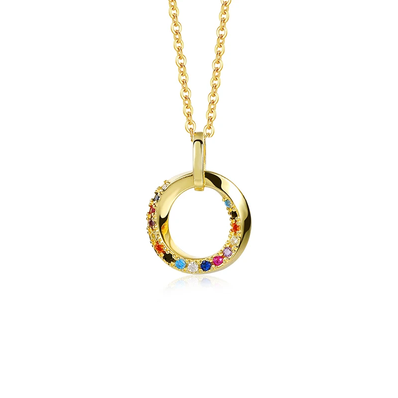 

Damila Dainty Gold Necklace 18K Colored Zircon Round Pendant Circle Necklace 925 Silver