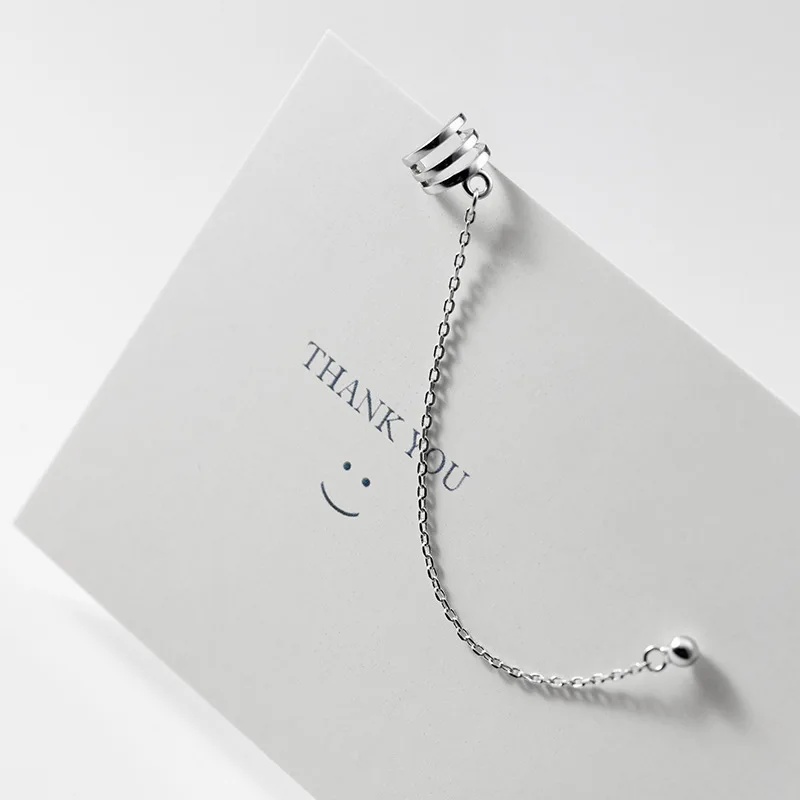1 Piece Fashion 925 Sterling Silver Geometric Non Pierced Ear Cuff Minimalist Long Chain Clip on Earrings Jewelry for Women