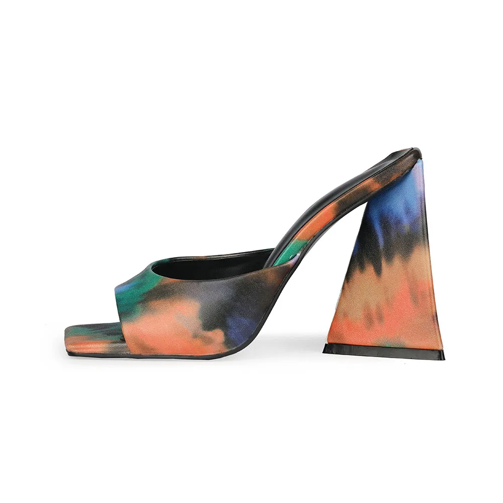 Designer Styles Luxury Sandal Big Tree Chunky Heels Women Mules Summer Square Toe 3D Printing Ladies Slides