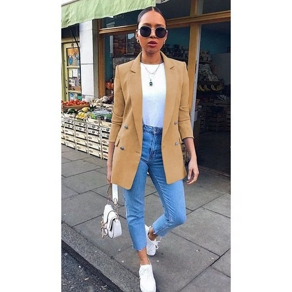 

Fashion candy color mid-length temperament suit jacket women