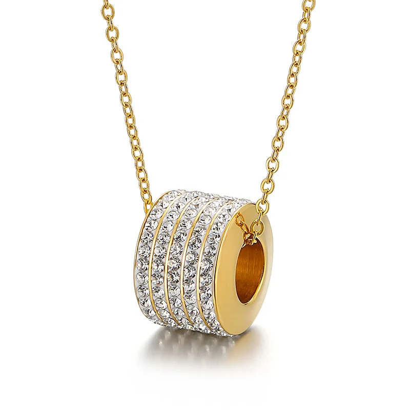 

New Design Exquisite Necklace Chain Stainless Steel Bridal Rhinestone Round Pendant Necklace, Gold/silver