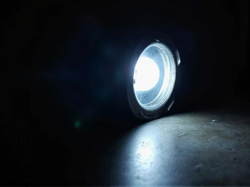 Finished homemade flashlight providing bright light in dark room