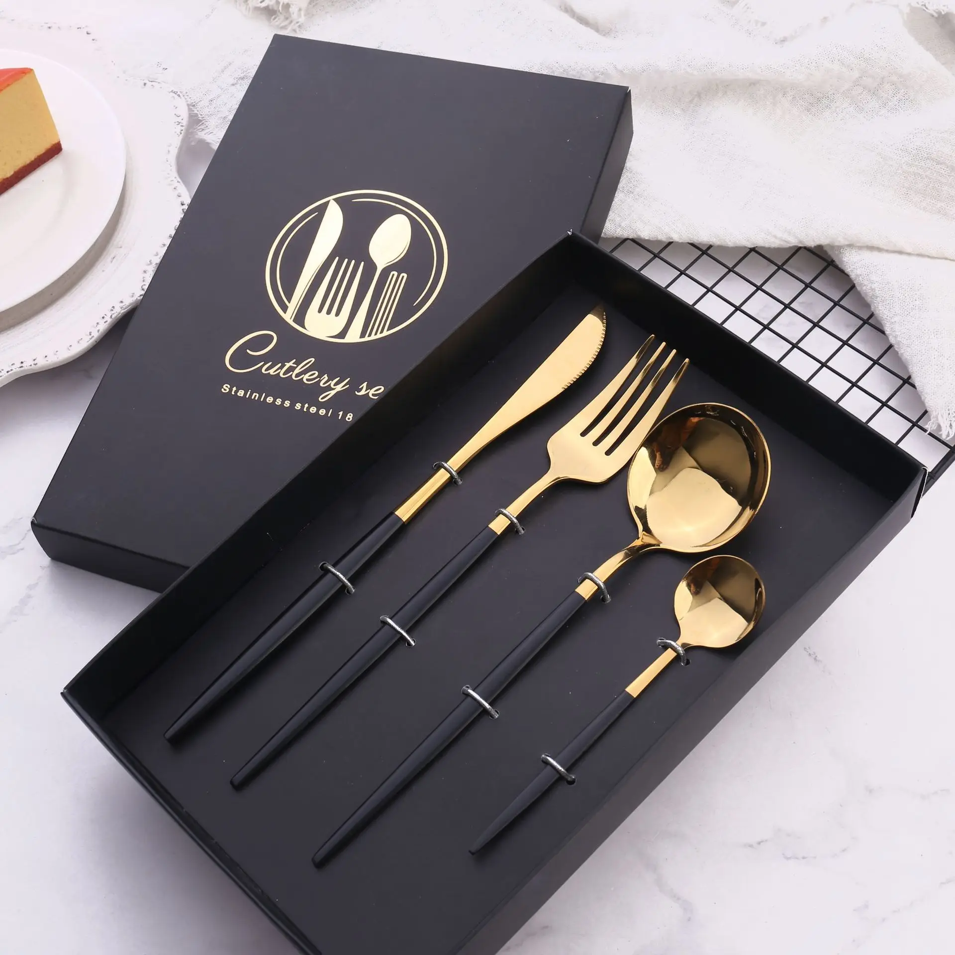 

Wholesale custom LOGO Stainless steel Knife cross Spoon tableware Cutlery Dinner ste, Customized