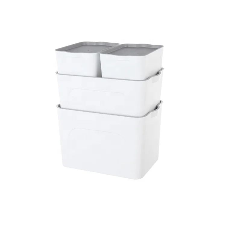 

Eco-friendly Household items Stackable Wholesale Plastic PP Sundries Storage Box With Lid For Home storage SET Of 4 Price, White or can be customized
