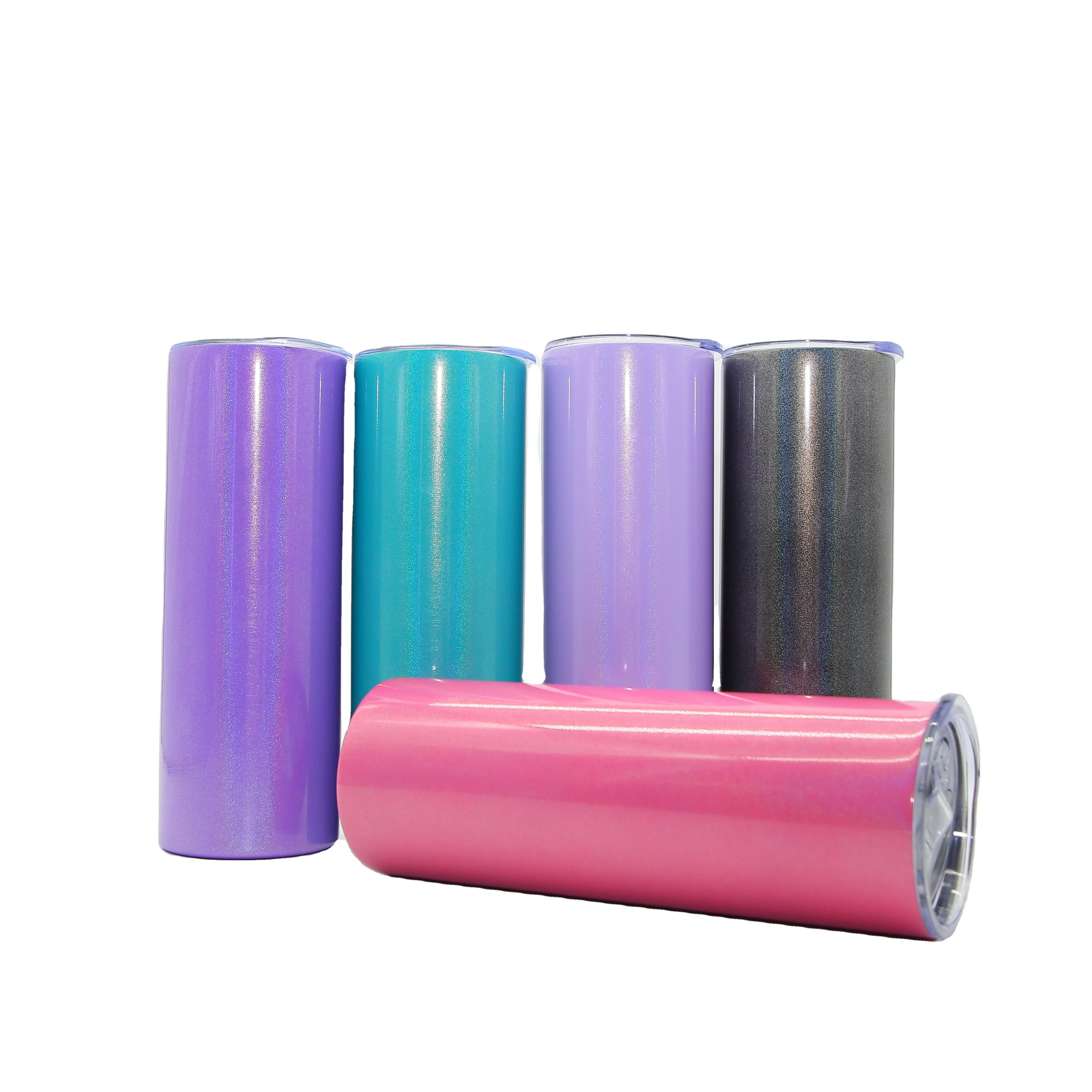 

Hot Sale 20oz Stainless Steel Vacuum Double Wall Cup Insulated Glitter Straight Skinny Tumbler With Lid And Straw, Customized color