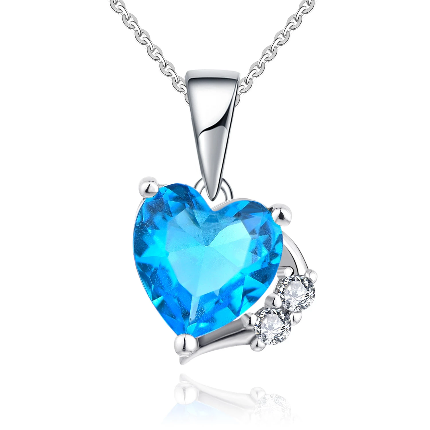 

New Arrivals Cubic Blue Zirconia Rhodium Plated Silver 925 Heart Pendant Charms Jewelry For Woman