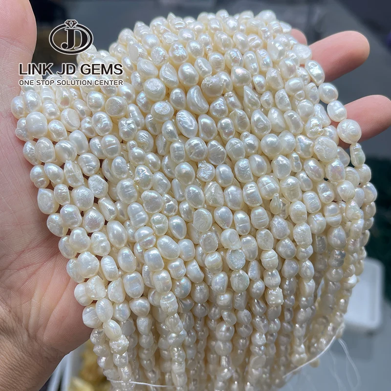 

JD High Quality 100% Freshwater Baroque Pearls Beaded 2A Natural White Pearl Straight Hole Irregular Shape Beads for Jewelry