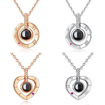 

Q767 100 Languages I Love You Initial Necklace Surprise Gifts for Girlfriend Women Romantic Projection on Pendant Necklaces, 60 color