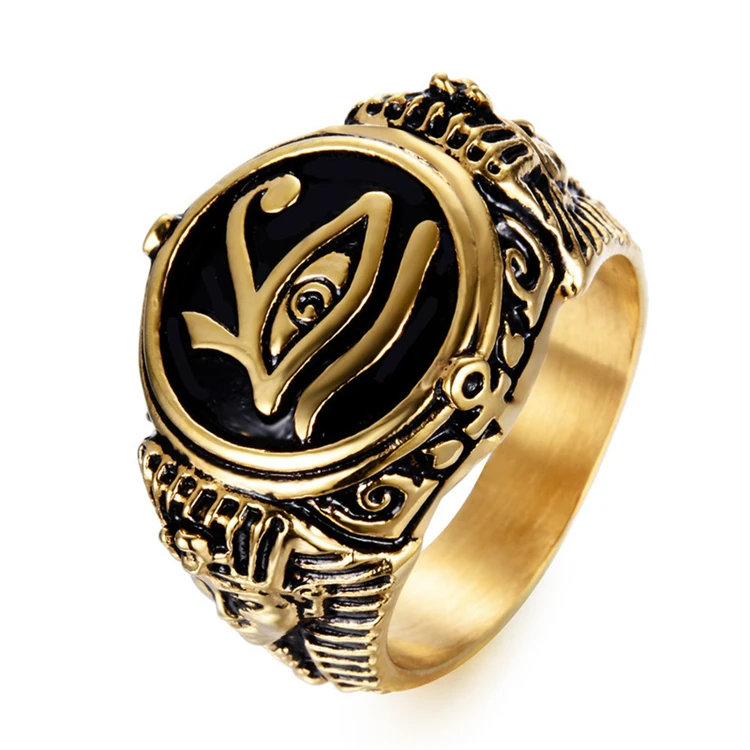 

Vintage Fashion Alloy Metal Mens Egyptian Pharaoh's Horus's Eye-Shaped Ring Jewelry Punk Retro Rings, Picture shows
