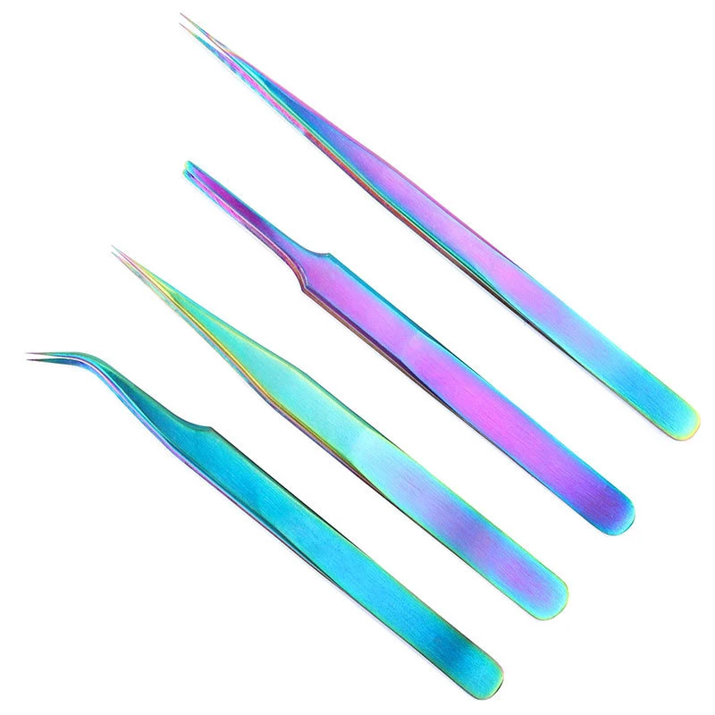 

Nail Art Sticker Acrylic Gel Nail DIY Art Tools Straight Curved Rainbow Stainless Steel Tweezers For Nail Art