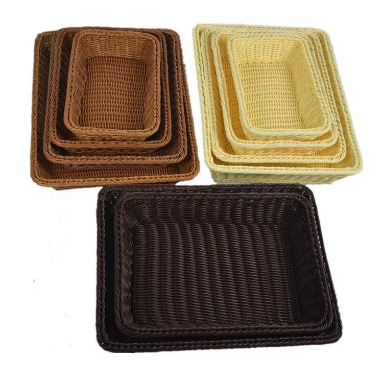 

Poly-Wicker Bread Basket Long Woven Tabletop Food Fruit Vegetables Serving Basket, Can be customized