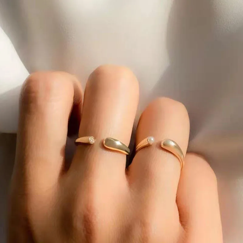 High End 18K Plain Gold Pearl Rings for Women Stainless Steel Customized Jewelry New