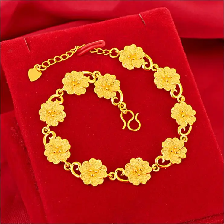 

high quality flower 24K Gold bracelet gold Filled Plated High Polished flower Link bracelet For women casual Chain accessories