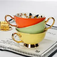 

Colorful Butterfly decal Coffee Cup And Saucer Fine Bone China Tea Cup With Gold Handle