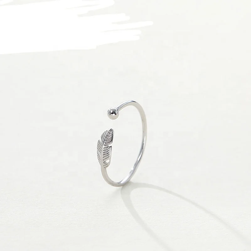 

Sweet Leaves Tail Ring Jewelry Wholesale Women 925 Sterling Silver Feather Ring, White