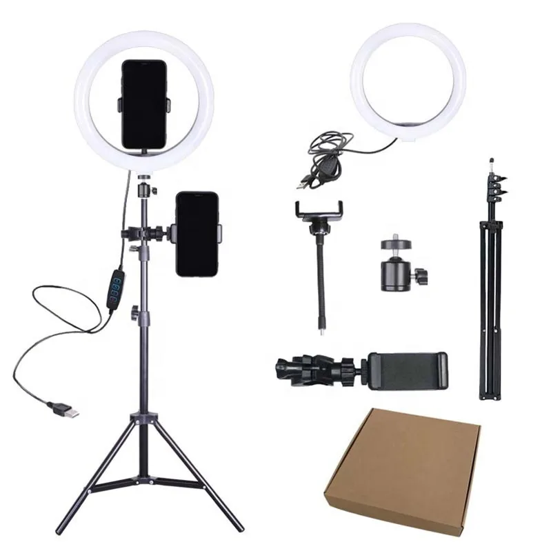 

10 inch LED Ring Photographic Light with 67" Tripod Stand & Phone Holder for Makeup, Selfie Photography Compatible