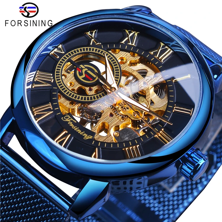 

Forsining Transparent Case 2020 Fashion 3D Logo Engraving Golden Stainless Steel Men Mechanical Watch Hot Sale