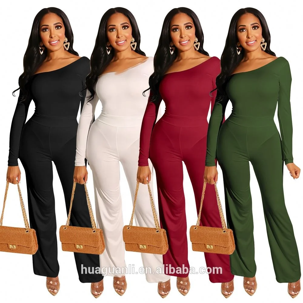 

FM1018 The Latest Fashion Is Slant-Shouldered Jumpsuit, White\black\red wine\green