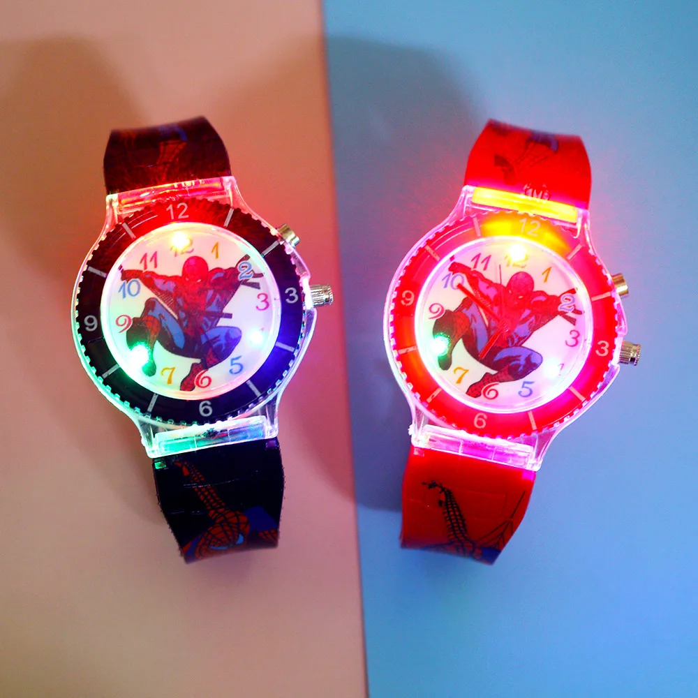 

Cartoon Super hero Kids Watches Colorful Flash Light with music Children Watch Boys Party Gift Clock Wrist relogio infantil