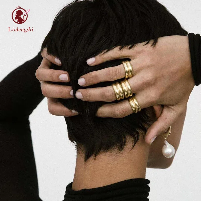 

2021 Hot Sales Stainless Steel Smooth Surface Double Layers Circle Ring Simple Elegant Gold Tone Irregular Chunky Ring