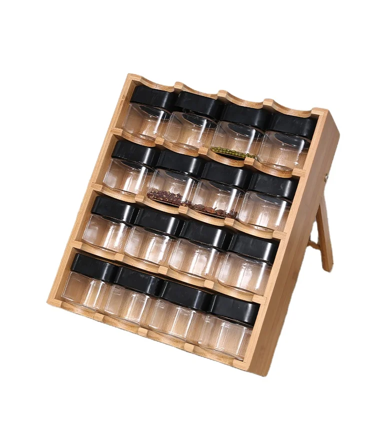 

Practical & attractive 16-Cube Bamboo Inspirations Spice Rack with Labels Shelf Organizer can stand and hang on the wall, Natural