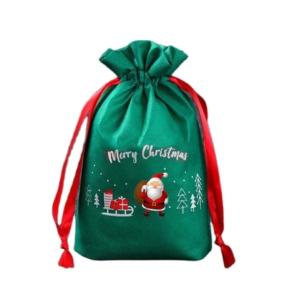 

New 2022 Xmas Large Christmas Stockings Bags Non-woven Santa Gift Decoration Bag Candy Present Storage Drawstring Bag, As picture show