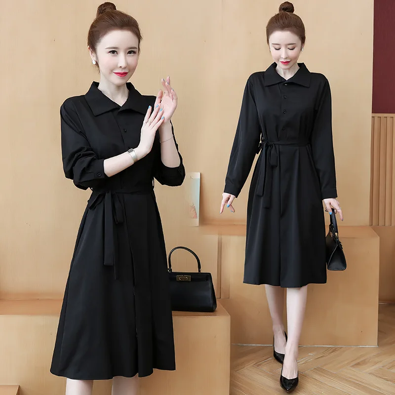 

Sexy long sleeve shein black chiffon a line casual korean fashion woman clothing fashion advanced luxury loose women dresses, Shown