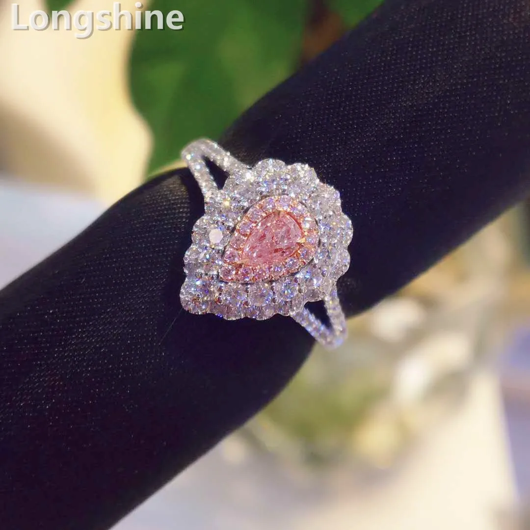 

Luxury Customized Wedding Ring Full Diamond Engagement Ring Water Drop Pink Diamond Ring 18K Gold Jewelry, White gold
