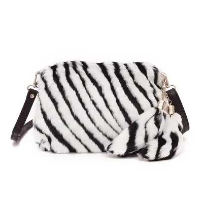 

Hot Sale Fashion Leopard Print Bag Chain Small Handbag Women Square Purses Furry Messenger Bag, Solid