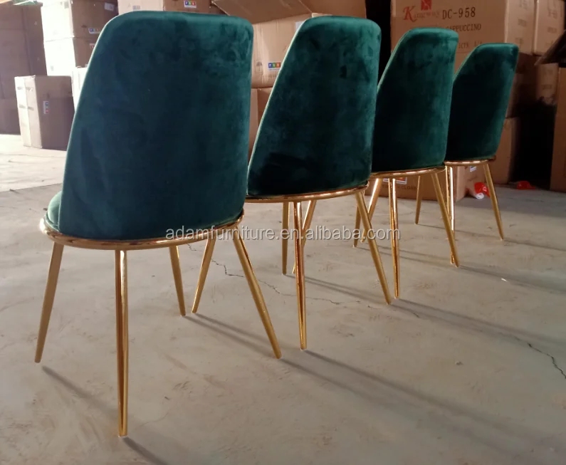 Dark Green Velvet Dining Chair With Gold Chromed Metal Legs Buy Dark