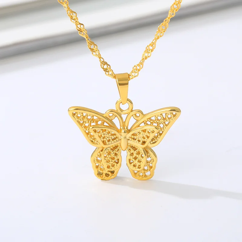 

Wholesale Fashion Women Jewelry New Butterfly Water Wave Chain Necklace Stainless Steel Butterfly Hollow Out Necklace