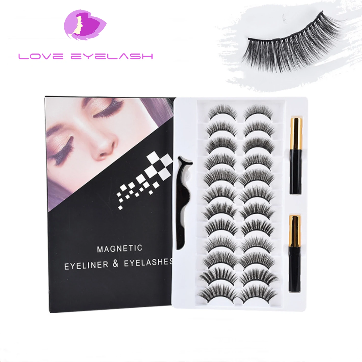 

New 2021 3d glue free twelve pairs Magnetic false eyelashes eyeliner set for scene