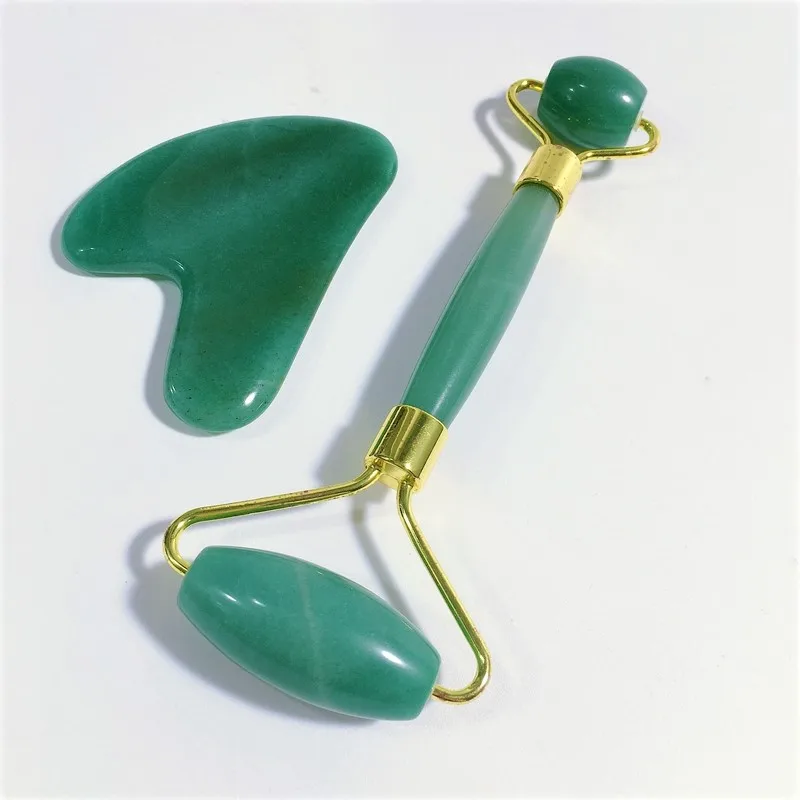 

Private Label Facial Heart Shape Gua Sha Anti Aging Green Aventurine Jade Roller Set for face